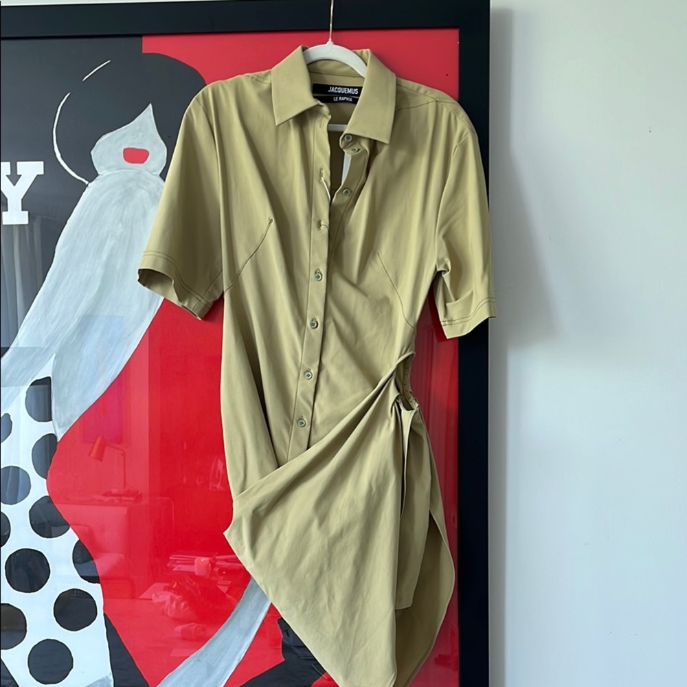 Jacquemus Khaki Draped Shirt Dress
